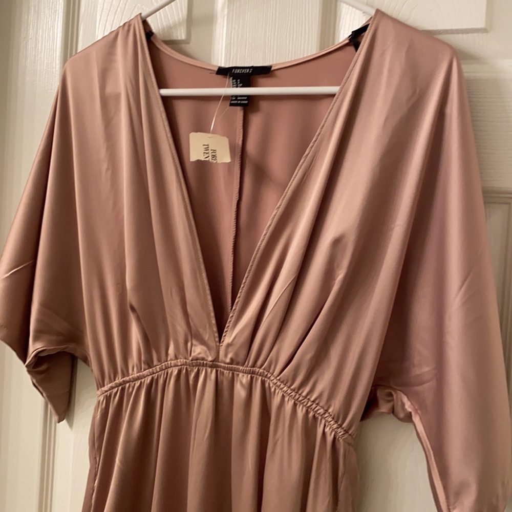 NWT Forever 21 Satin Nude Knee Length Dress